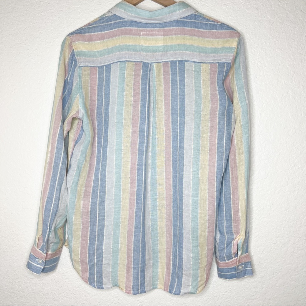 Rails Charli Jubilee Metallic Rainbow Stripe Long Sleeve Linen Button Down Sz XS - Picture 4 of 9